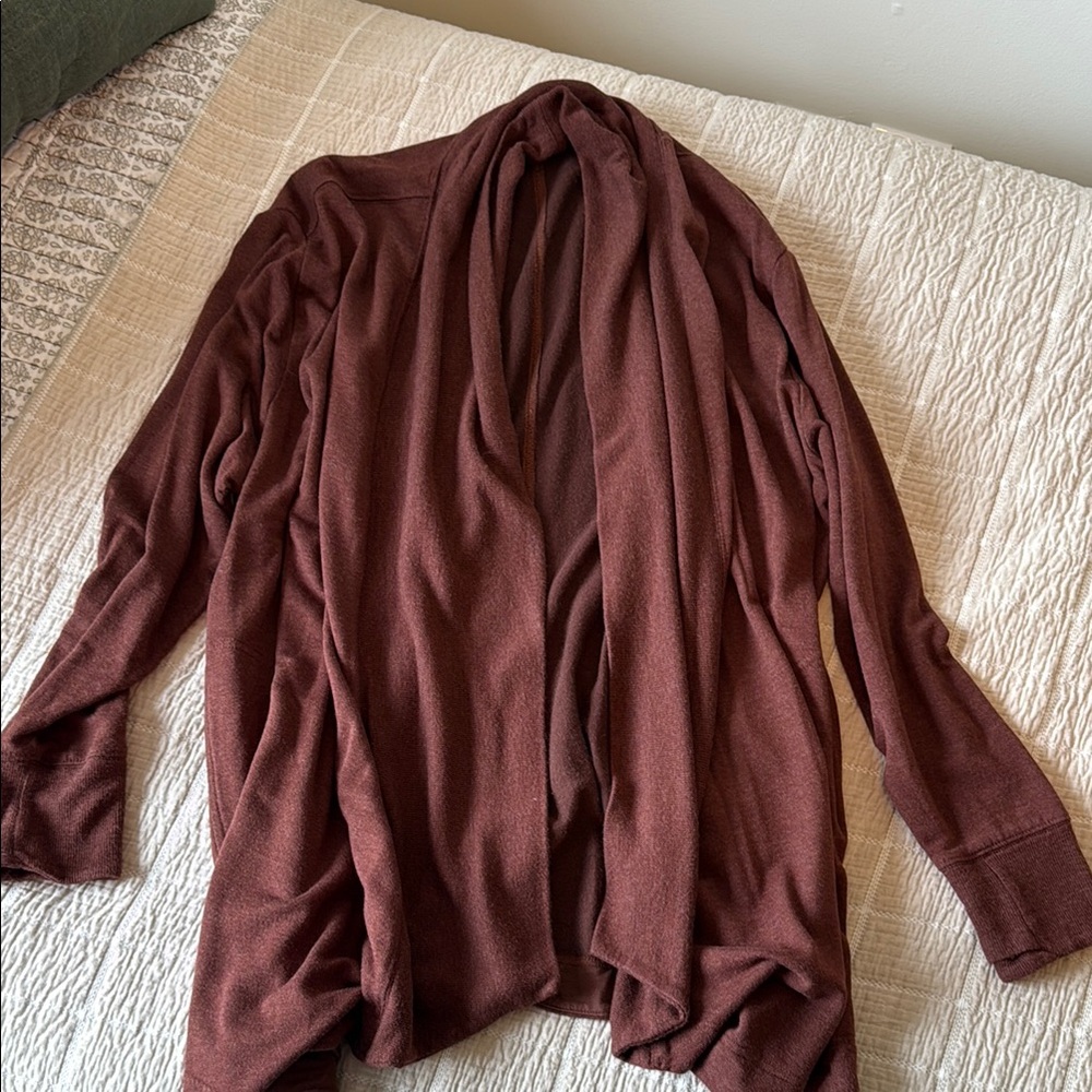 Athleta Pranayama Woman's Brown Open-Front Cardigan Sweater Size XL